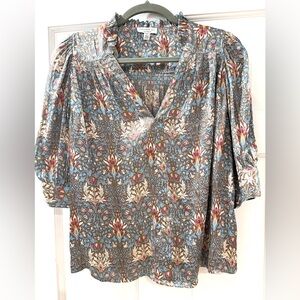 Current Air Boutique Silk Satin Dusty Blue floral Blouse